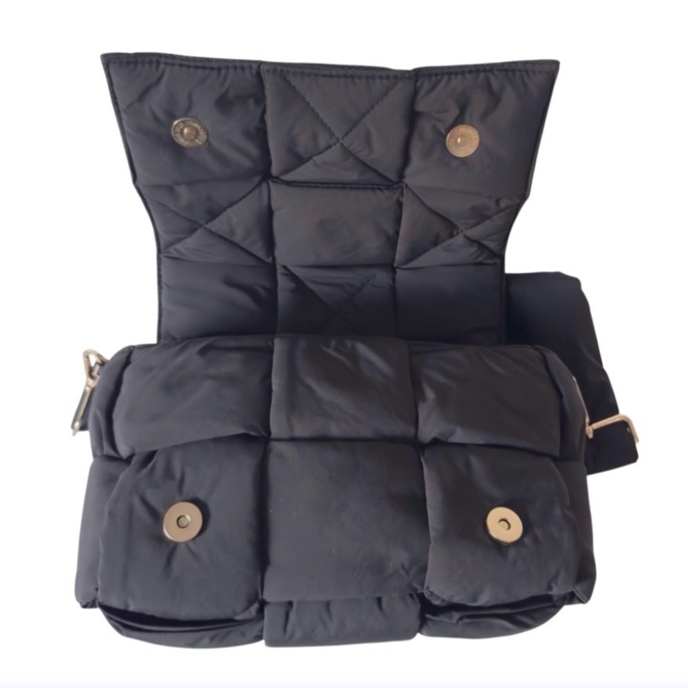 Black Puffer Nylon Quilted Shoulder Crossbody Bag Adjustable Strap Gorpcore Work - Picture 11 of 13